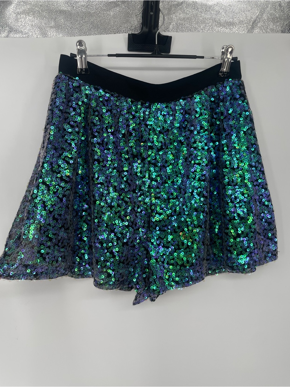 NWT BCBGeneration Blue Green Fully Sequined Iridescent Party Disco Shorts